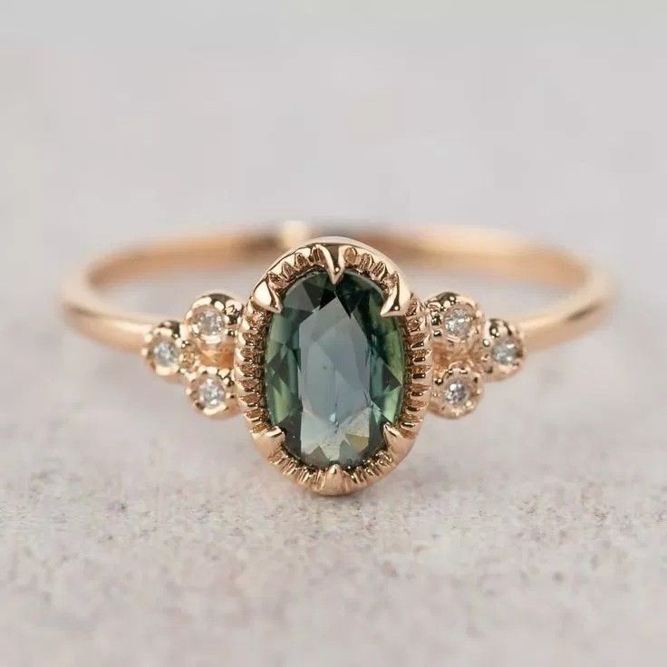 Rounded Olive Glass Gold Ring