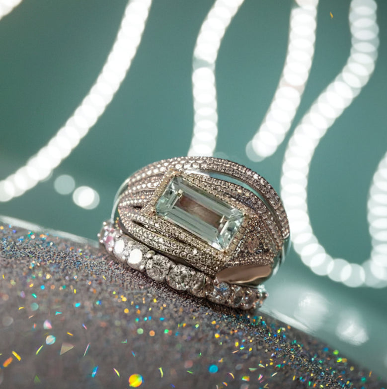 Vintage Silver Turquoise Glass Ring Set