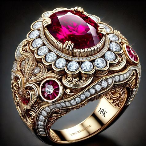 Exotic Red Zirconia Caster Golden Ring