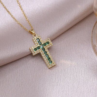 Solene Emerald Cross Pendant Necklace in 14K Gold