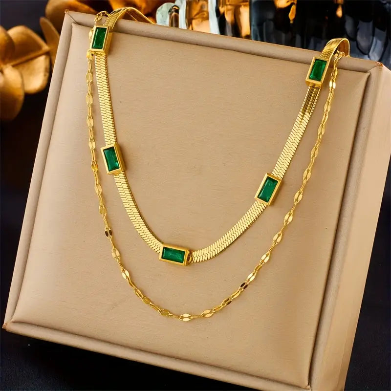 Sorella Gem Double-Layer Retro Necklace in Gold