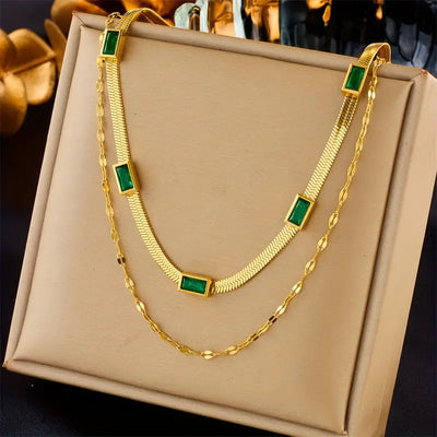 Sorella Gem Double-Layer Retro Necklace in Gold