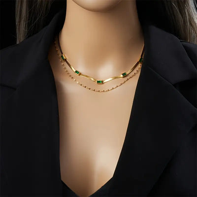 Sorella Gem Double-Layer Retro Necklace in Gold