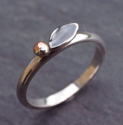 Sterling Silver and Copper Leaf Ring