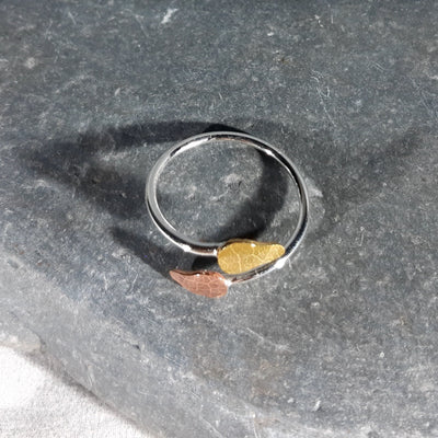 Adjustable Textured Leaf Ring in Silver, Copper, and Brass