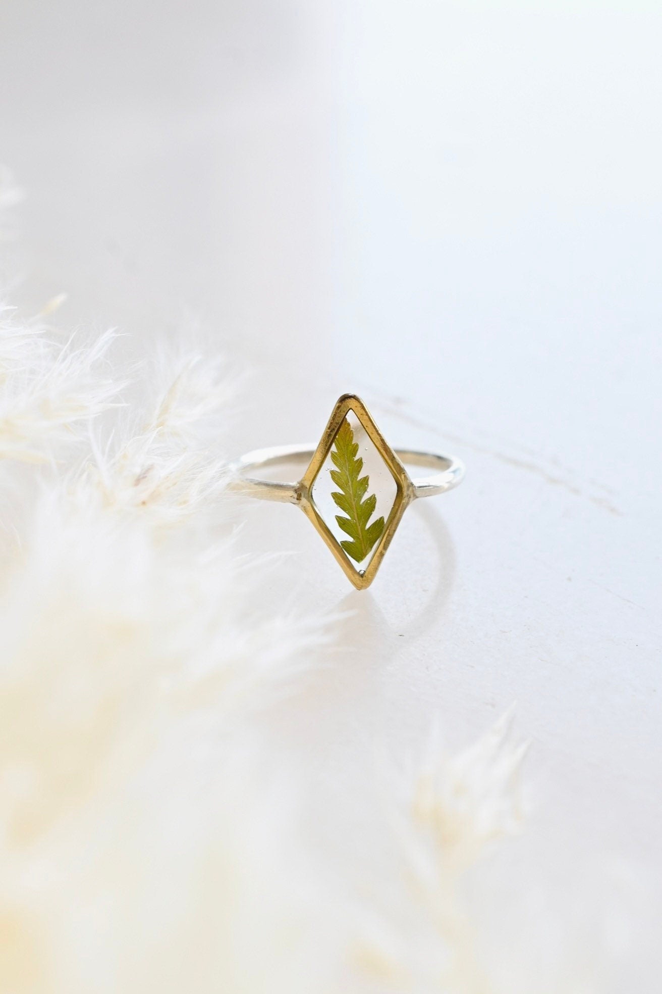 Dried Fern Encased in Resin Botanical Ring, Unique Handmade Jewelry