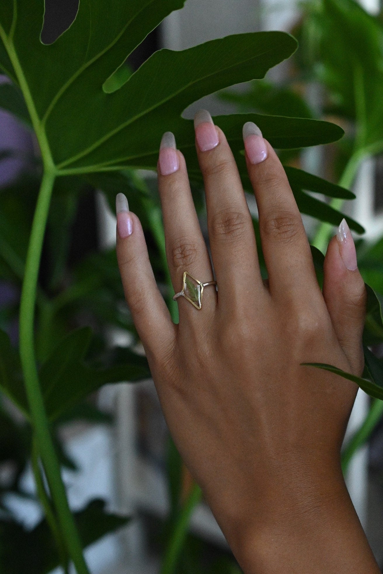 Dried Fern Encased in Resin Botanical Ring, Unique Handmade Jewelry