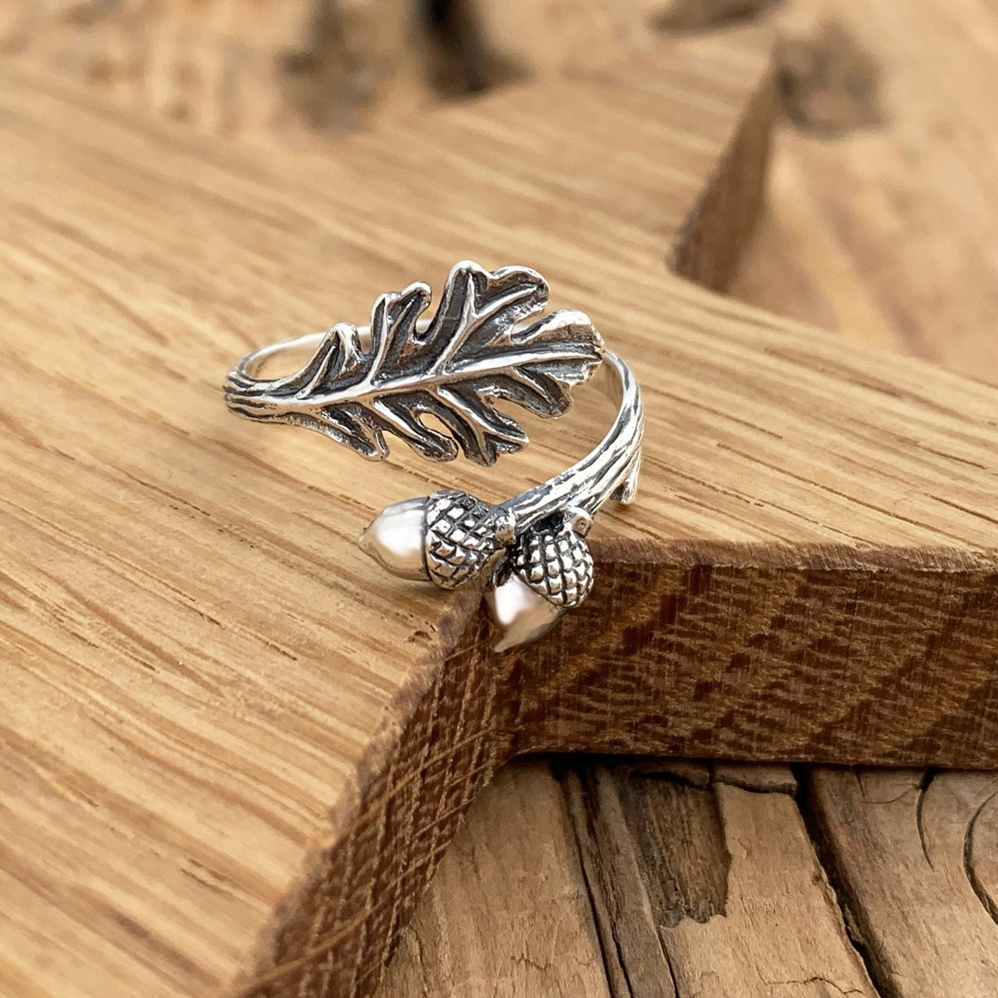 Oak Leaf and Acorn Adjustable Ring