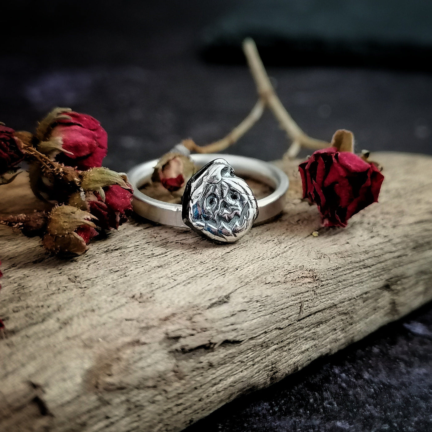 Handcrafted Sterling Silver Pumpkin Face Ring