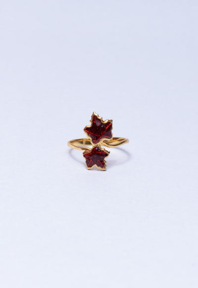 Red Maple Leaf Enamel Ring