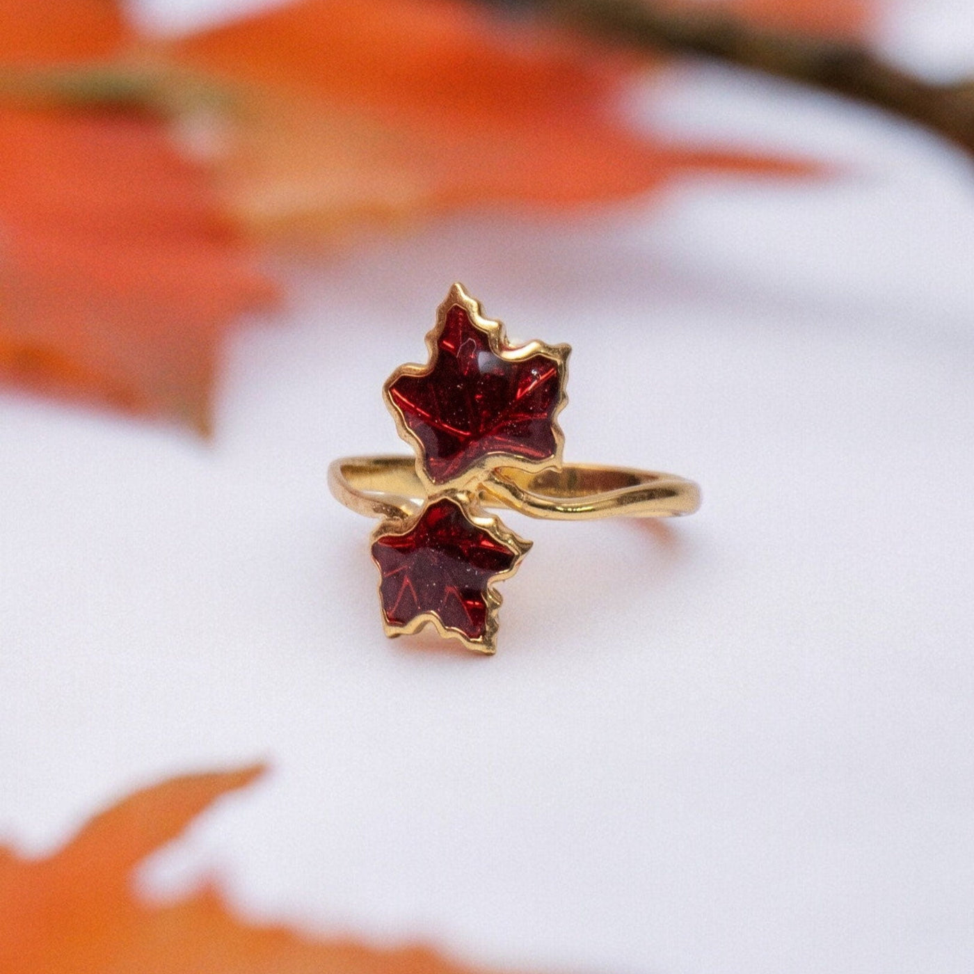 Red Maple Leaf Enamel Ring