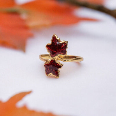 Red Maple Leaf Enamel Ring