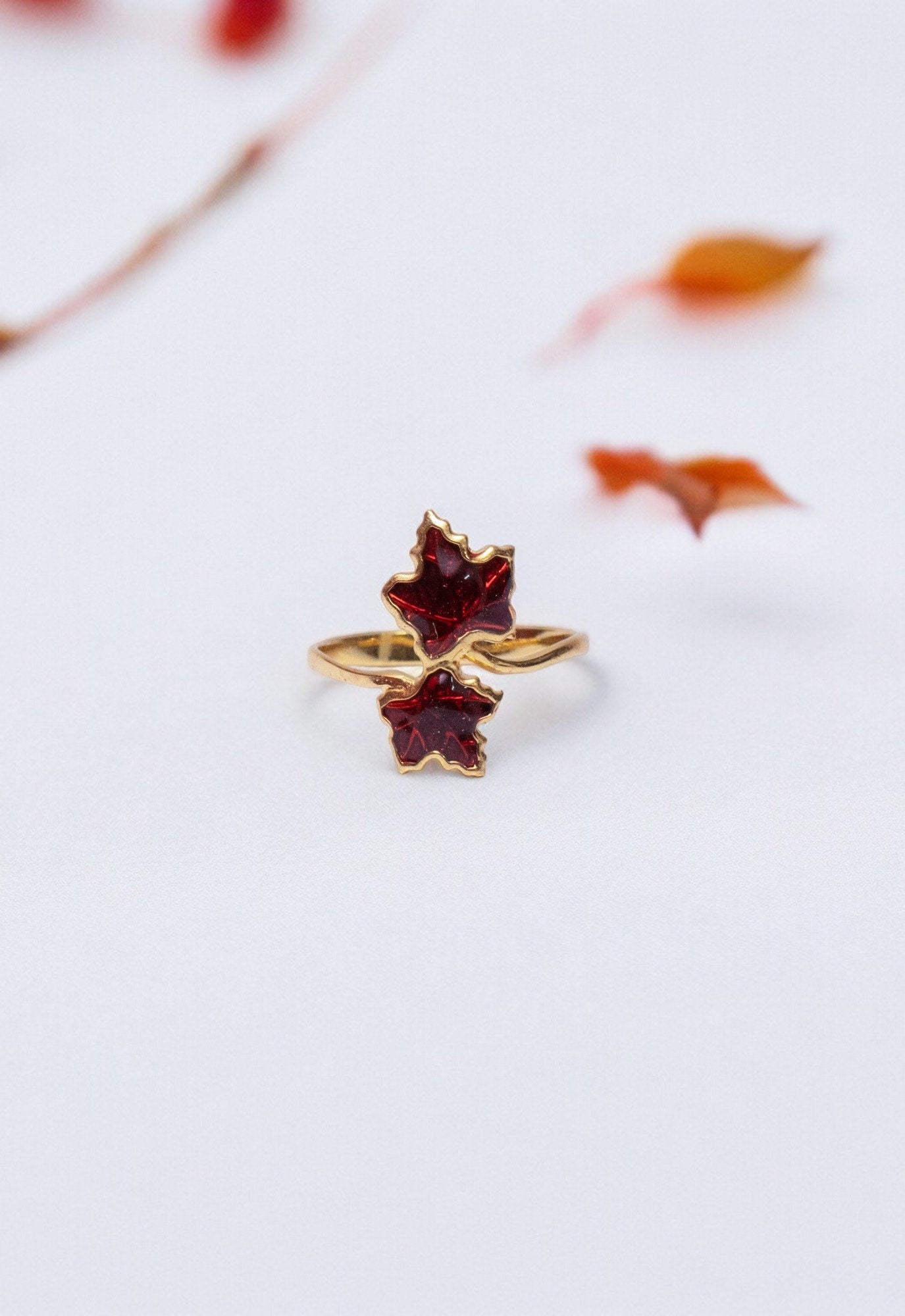 Red Maple Leaf Enamel Ring