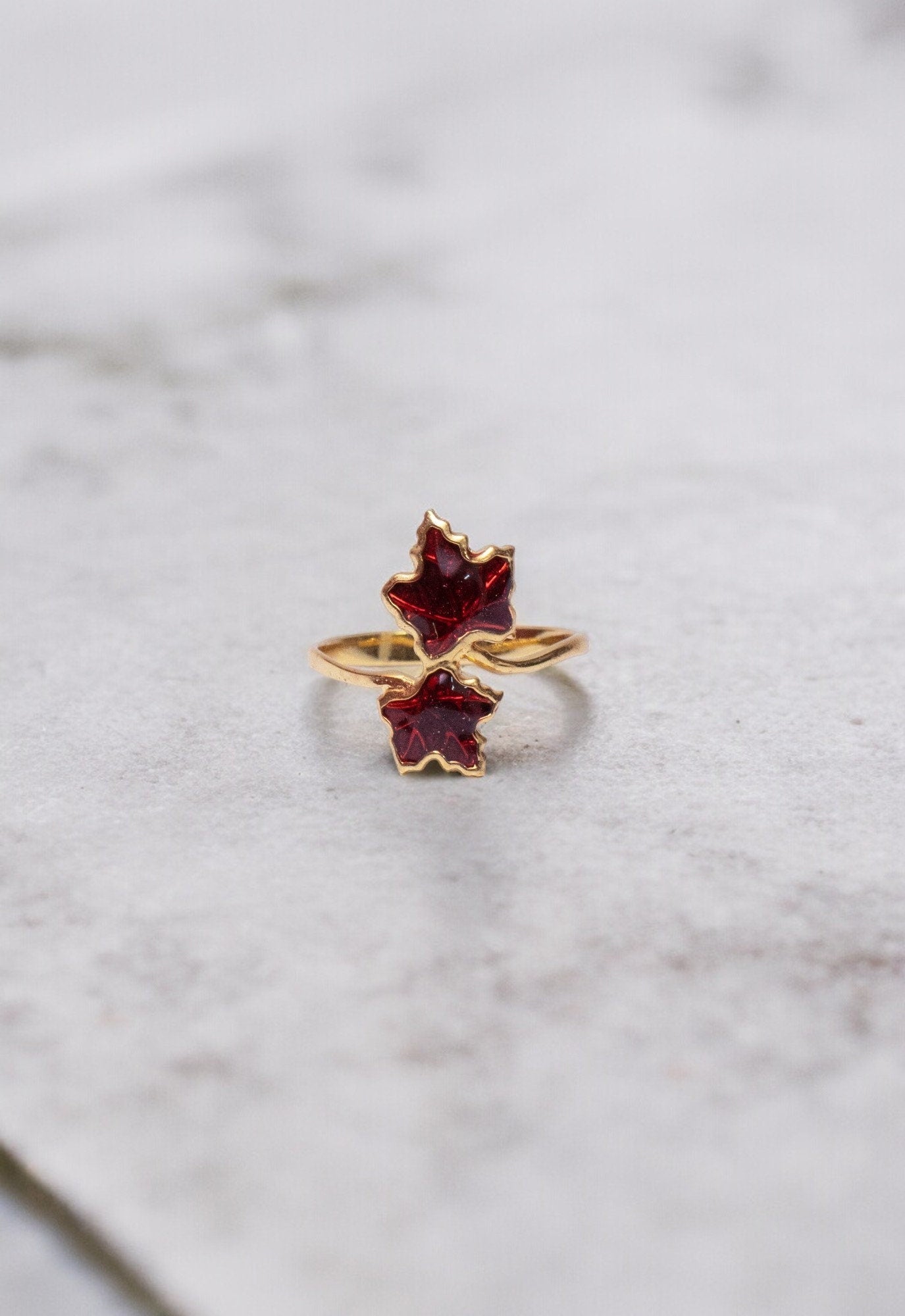 Red Maple Leaf Enamel Ring
