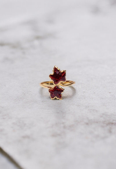 Red Maple Leaf Enamel Ring