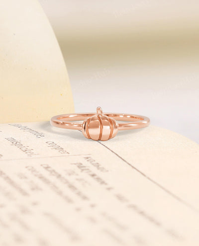 Dainty Gold Pumpkin Stacking Ring for Women