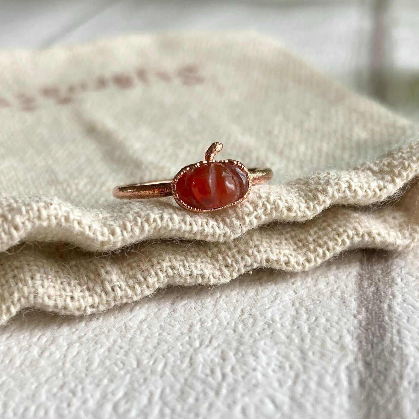 Dainty Carnelian Pumpkin Copper Ring