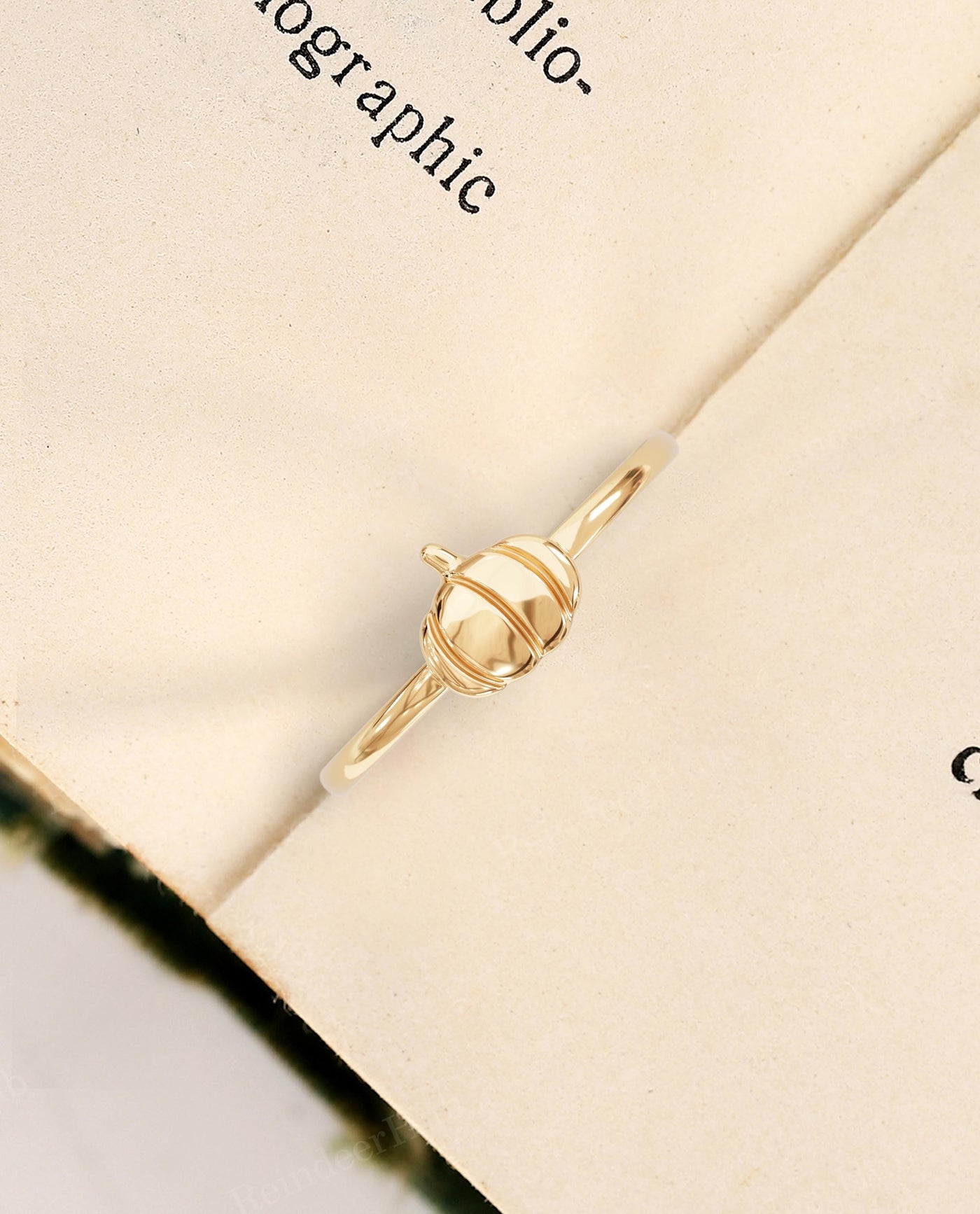 Dainty Gold Pumpkin Stacking Ring for Women