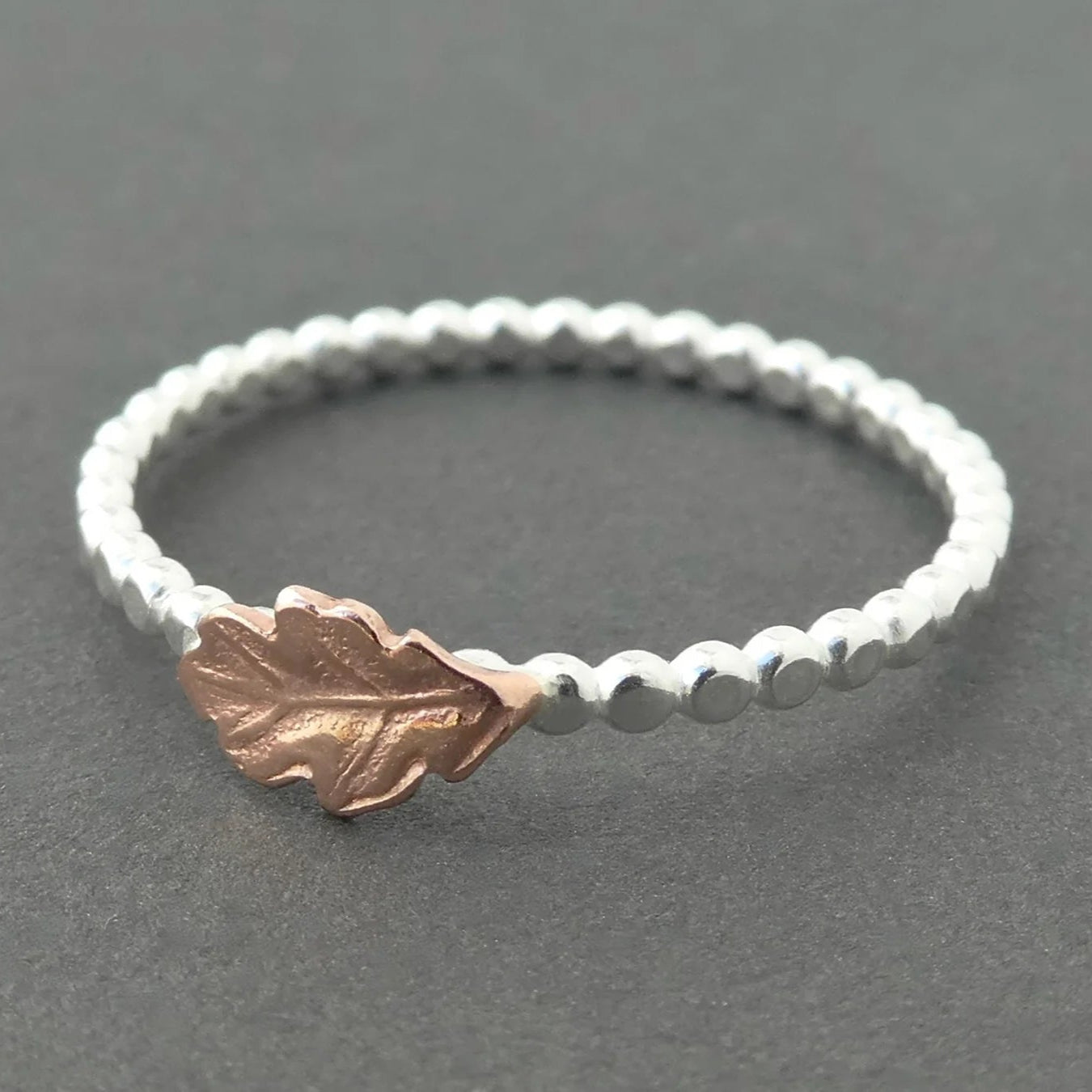 Handmade Dainty Oak Leaf Silver Ring