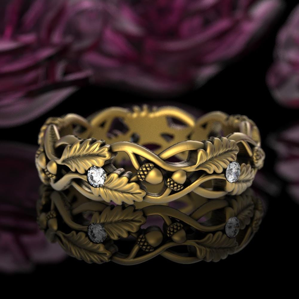 Womens Nature Inspired Gold Wedding Band