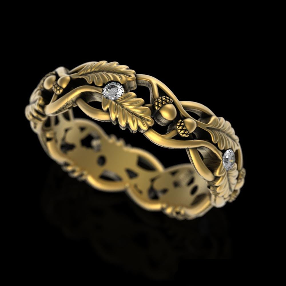 Womens Nature Inspired Gold Wedding Band