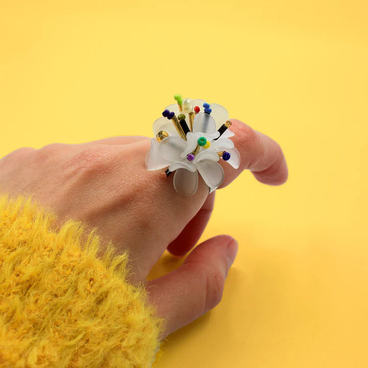 Statement Ring with Big Flower Bead Embellishments