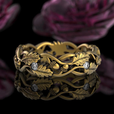 Womens Nature Inspired Gold Wedding Band