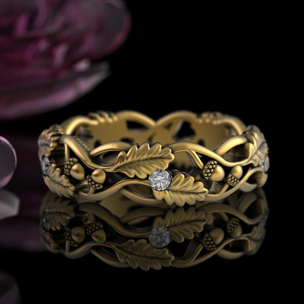 Womens Nature Inspired Gold Wedding Band