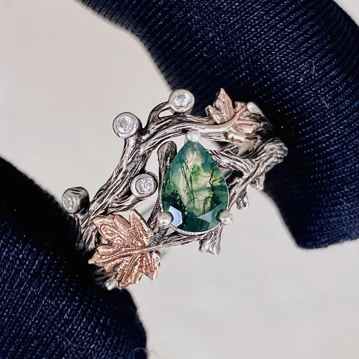 Moss Agate Tree Branch Engagement Ring