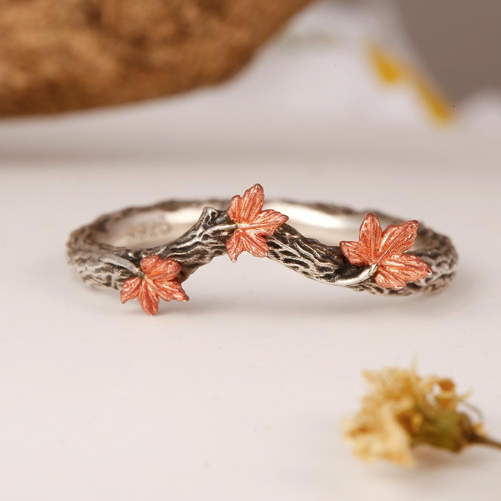 Hand-carved Maple Leaf Twig Ring