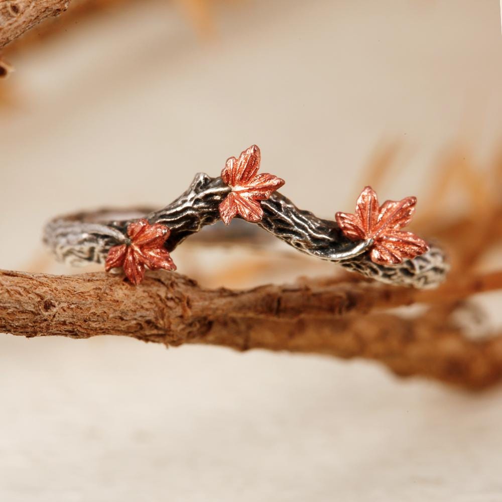 Hand-carved Maple Leaf Twig Ring
