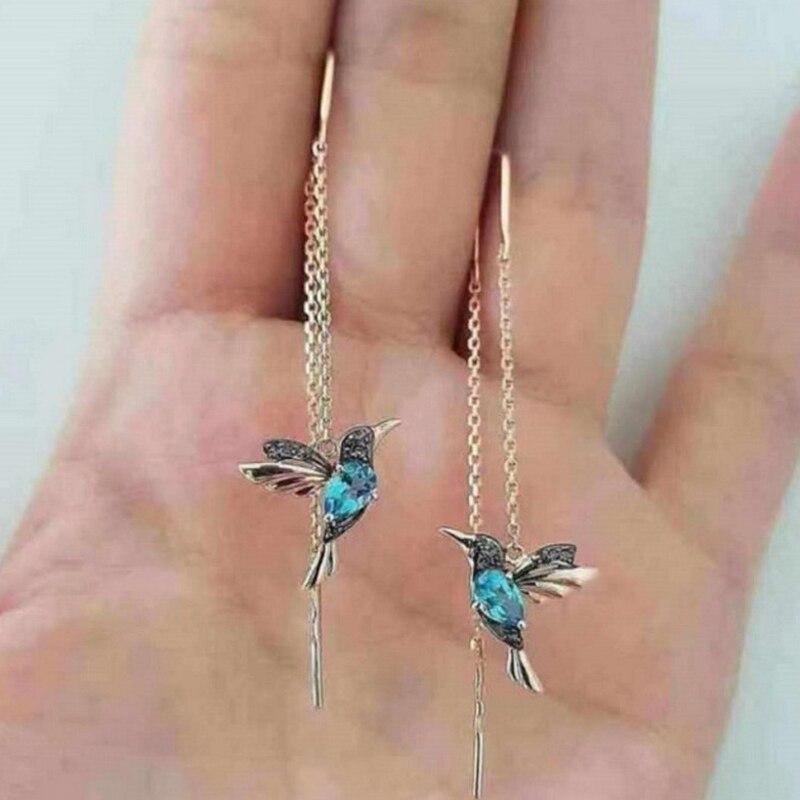 Hummingbird Enamel Earrings with Zirconia Accents