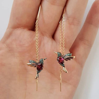 Hummingbird Enamel Earrings with Zirconia Accents