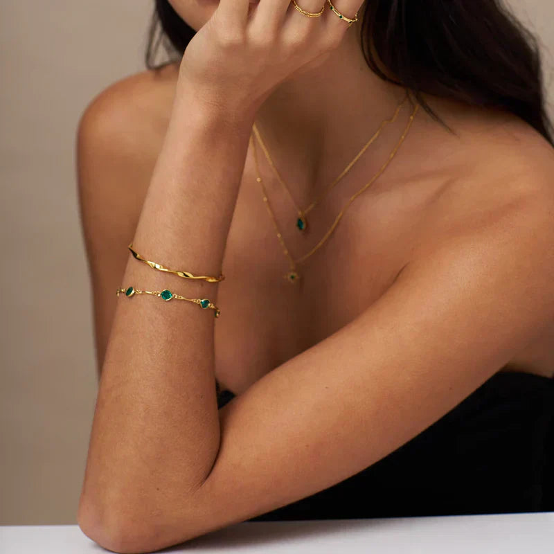 Elegant Emerald Link Chain Bracelet in 14k Gold